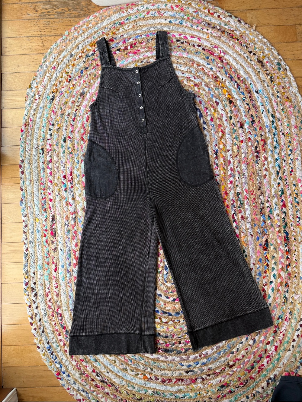 Mystree Black Washed Wide-Leg Jumpsuit Overalls